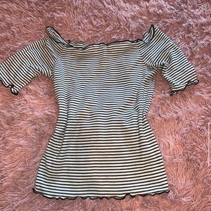 Black and white stripped off the shoulder top